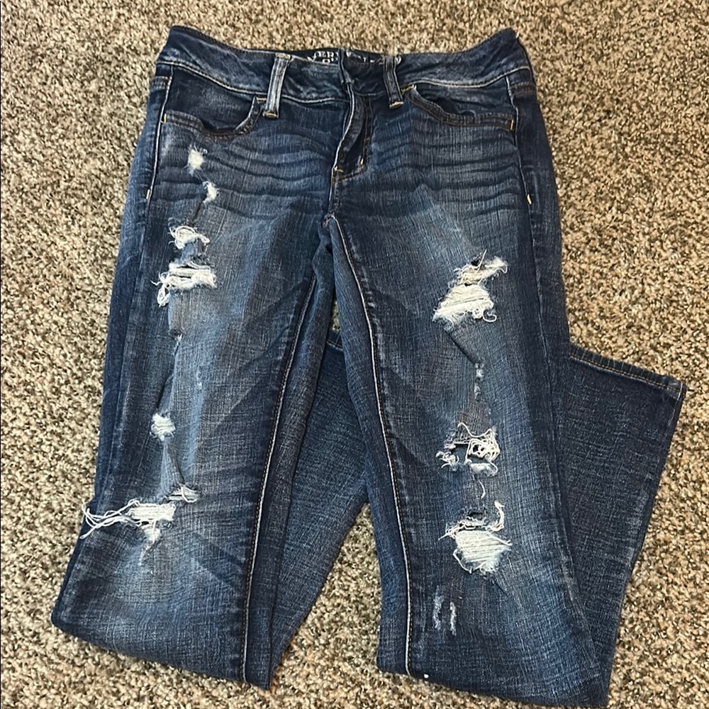 Girls Distressed Blue Jeans